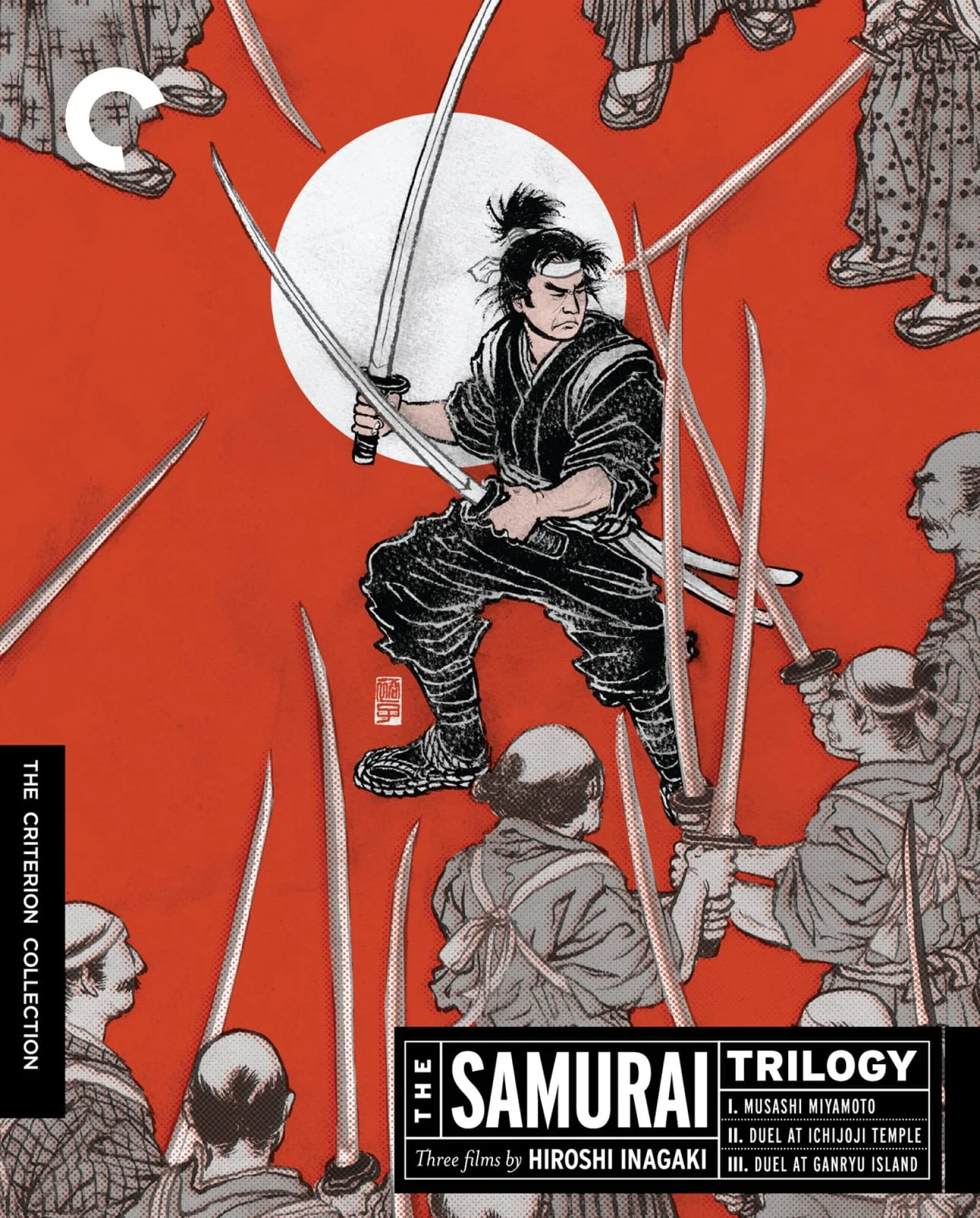 Box art of The Samurai Trilogy of films by Hiroshi Inagaki